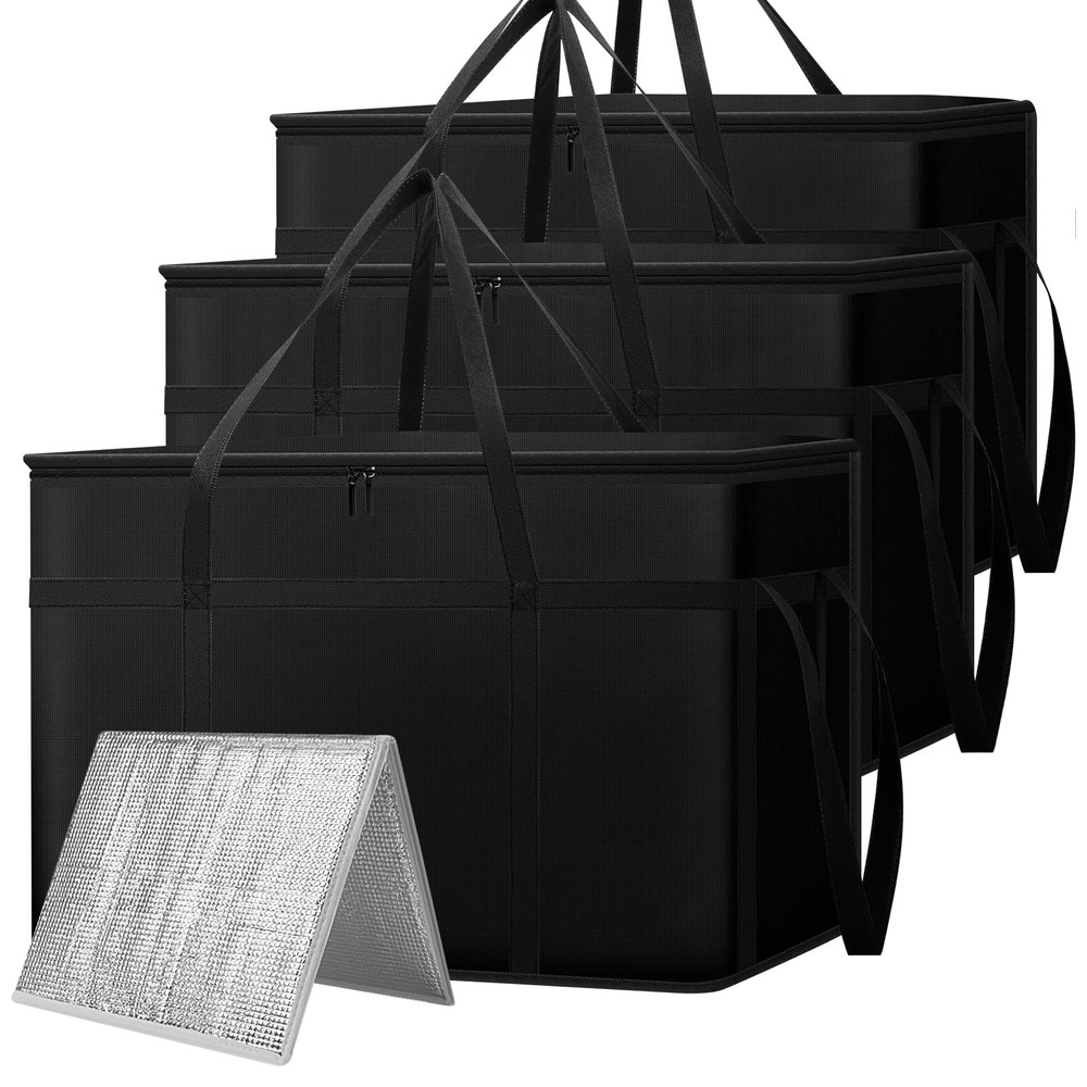 TITINICE 3 Pack XXXL Insulated Food Delivery Bags with Removable XXXL, Black