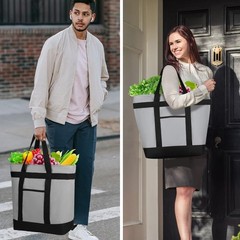 CIVJET Insulated Reusable Tote Bag for Grocery Shopping Non-Waterproof, Grey