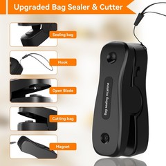Mini Bag Sealer Rechargeable 2-in-1 Snack with Magnet Portable Black