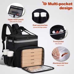 Insulated Food Delivery Bag for Takeout, Pizza, Uber Eats, 4 Pockets