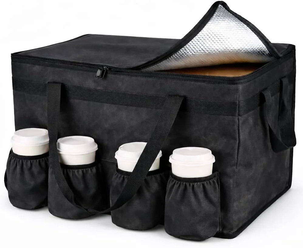 Bodaon Insulated Food Delivery Bag with 4 Cup Holders, XXL Commercial Grade Ther