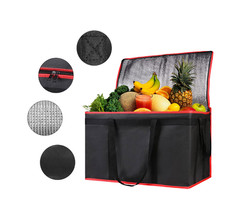 XXXL Insulated Cooler Bag Leak Proof Grocery Food Delivery Bag Black Red