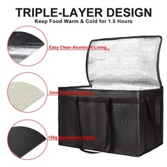 Insulated Food Delivery Bag, XXXL Insulated Reusable Grocery Cooler/Hot Bags, To