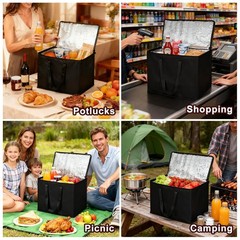 JNYONG 4 Pack Insulated Reusable Grocery Shopping Bags with 4 Pack, Black