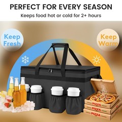 CIVJET Insulated Food Delivery Bag with 4 Cup Holders, XXL（60L）, Black