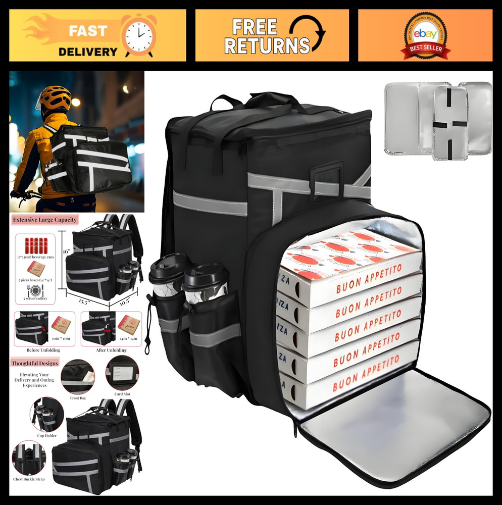 Expandable Insulated Food Delivery Backpack, Waterproof Catering Bag with 4 Cup
