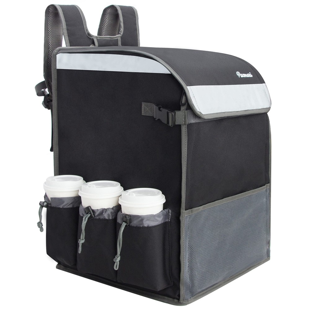 Insulated Food Delivery Backpack with Cup Holders Reflective Straps