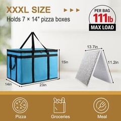 XXXL Insulated Food Delivery Bag — Reusable – With Base, Blue/Black