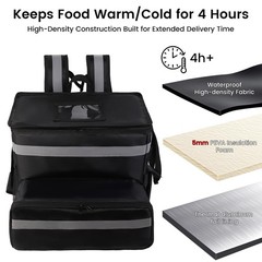 Food Delivery Bag,Large Insulated Backpack for XX-Large（Expandable）, Black