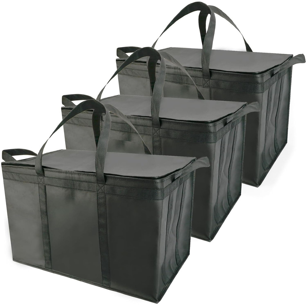 3-Pack Insulated Food Delivery Bag for Hot and Cold Meal, XXXL, Black, Grocery T