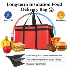 Bodaon 10-Pack Insulated Food Delivery 3X-Large (without hard bottom), Red
