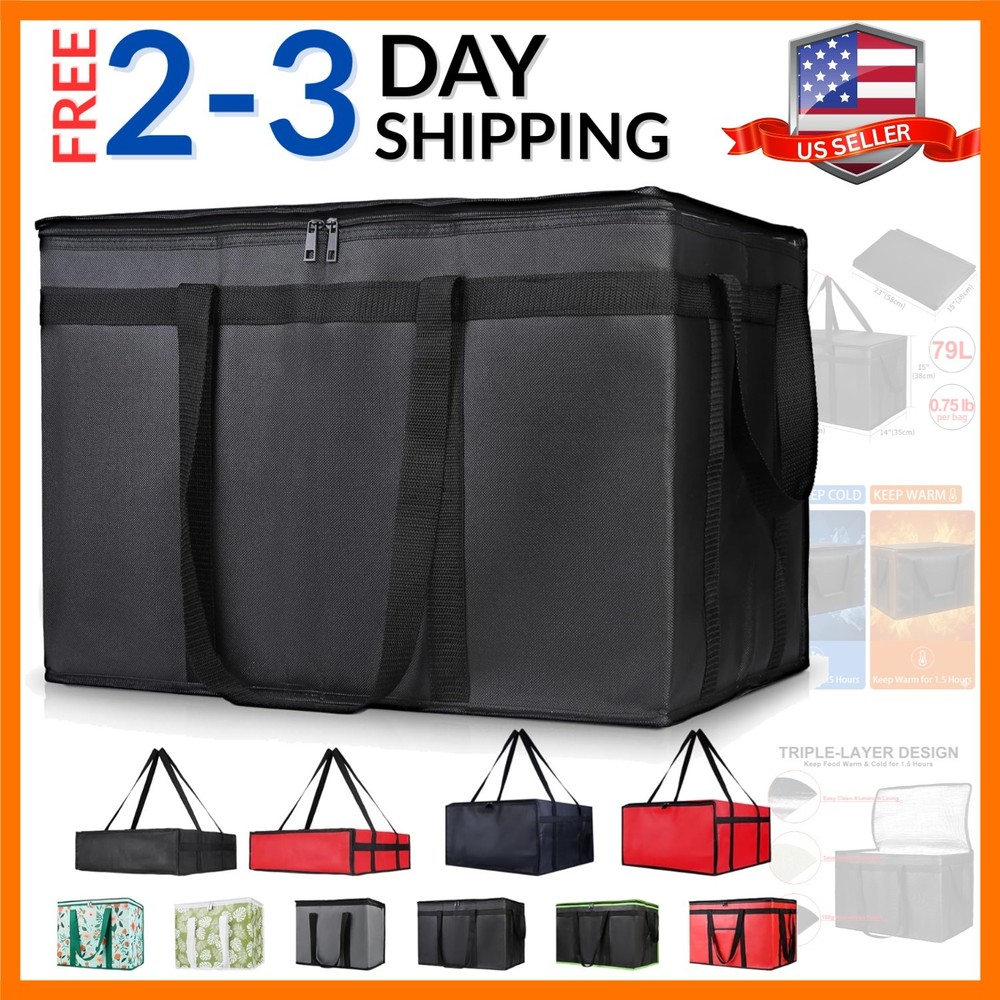 Insulated Food Delivery Bag, XXXL Insulated Reusable Grocery Cooler/Hot Bags,…
