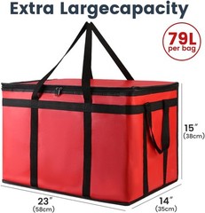 Cooler Insulated Food Delivery Bag & Drink Carrier w/ Hard Bottom Xxx-Large Red