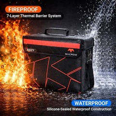 MACROX FlyPal Fire and Waterproof Document Bag Black/Red 7-Layer Thermal Barrier