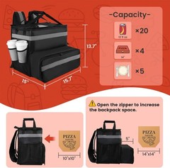 Food Delivery Bag,Large Insulated XX-Large（Expandable）, Black