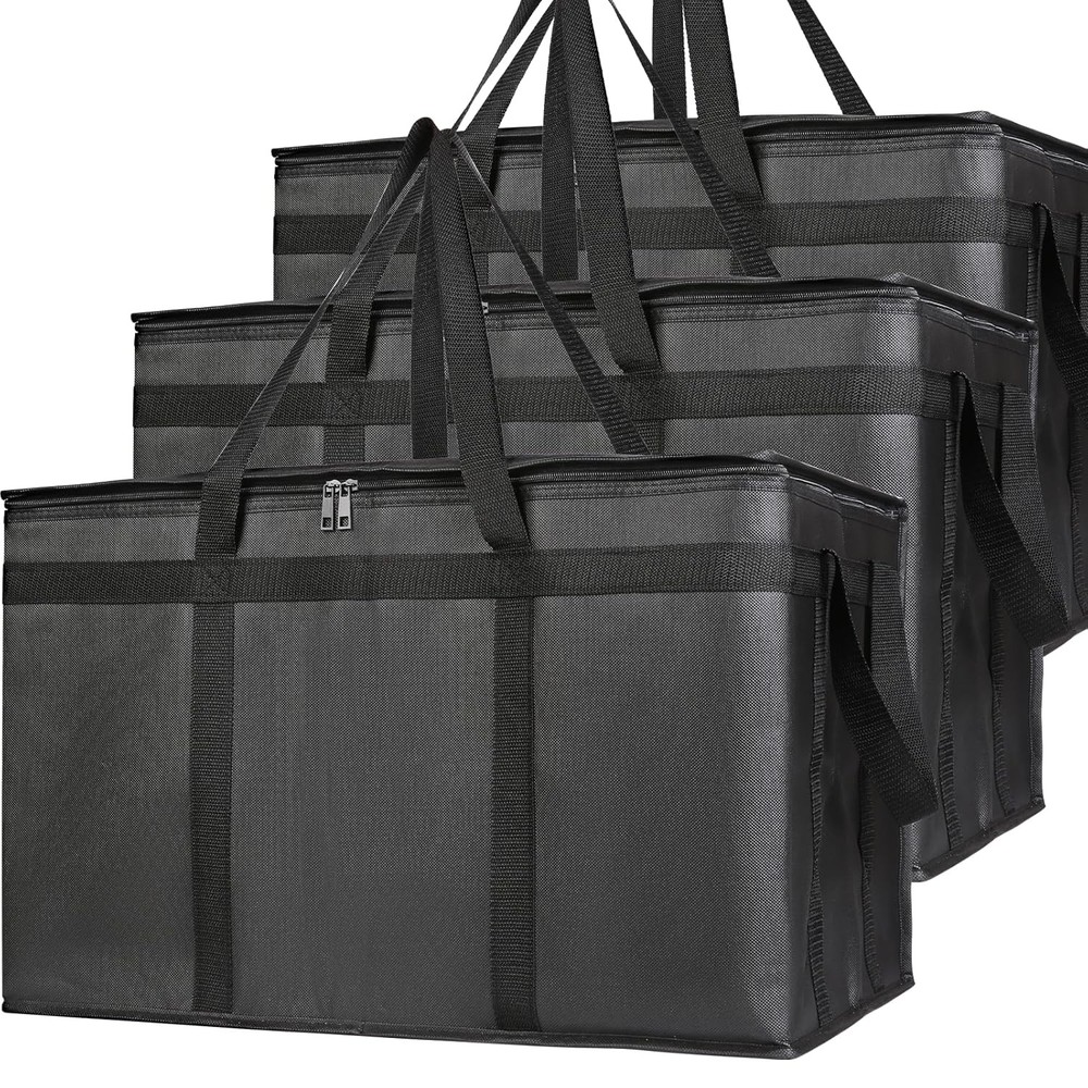 Bodaon 3-Pack Insulated Food Delivery Bag, XXXL Pizza Cooler XXX-Large, Black