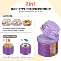 2-in-1 Insulated Thermo & Tritan Snack Box — Hot Food Container 13.5oz