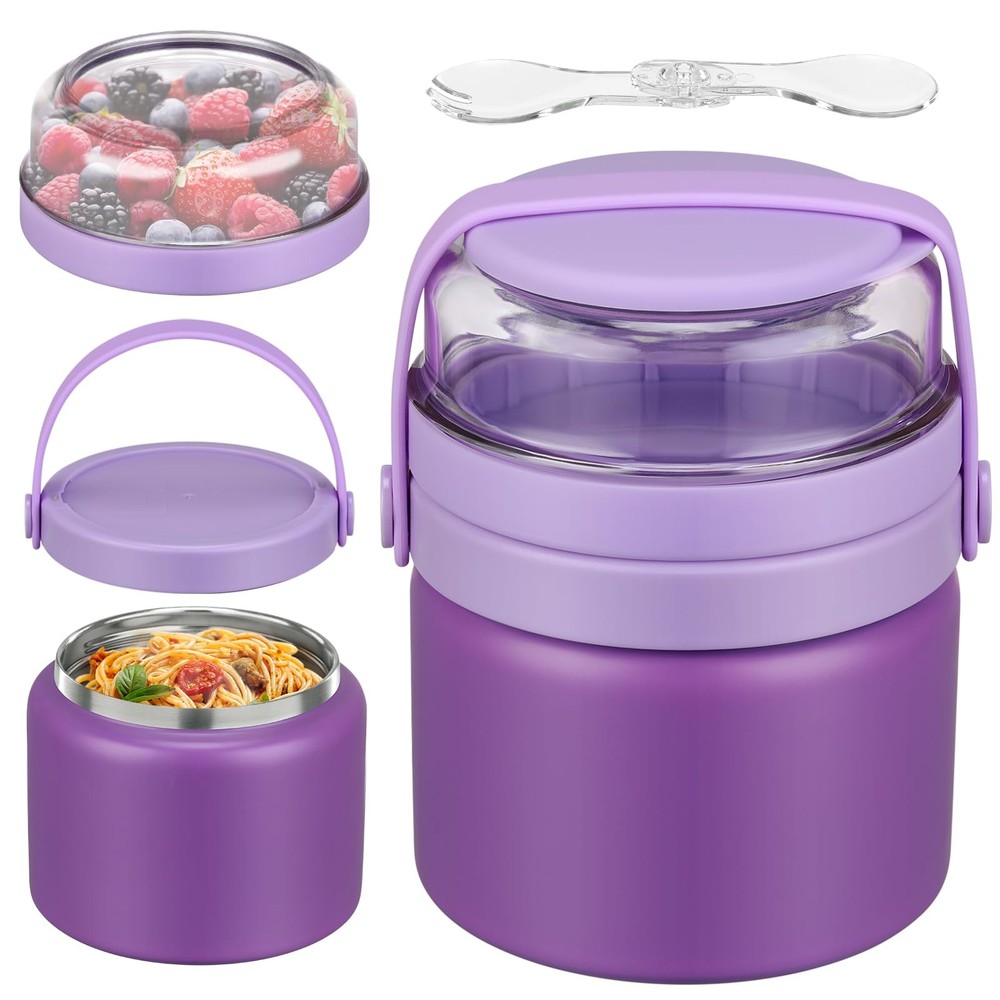 2-in-1 Insulated Thermo & Tritan Snack Box — Hot Food Container 13.5oz