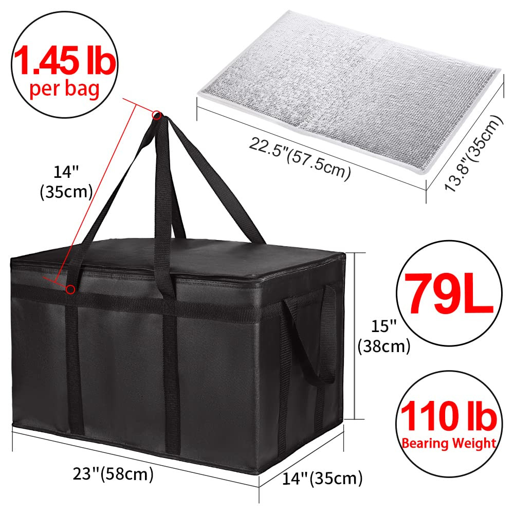 1-Pack Insulated Food Delivery Bag with Hard Bottom, Xxx-Large Commercial Foo…