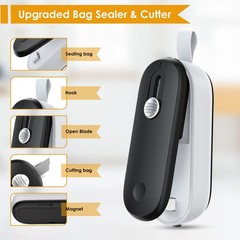 FEPPO Mini Bag Sealer, 2 in 1 Heat Sealer with Cutter, Small, Black/White