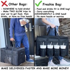 Insulated Food Delivery Bag with Cup Holders/Drink Carriers Premium for Doordash