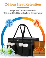 Bodaon Insulated Grocery Bags with 4 Cup Holders XX-Large(60L), Black