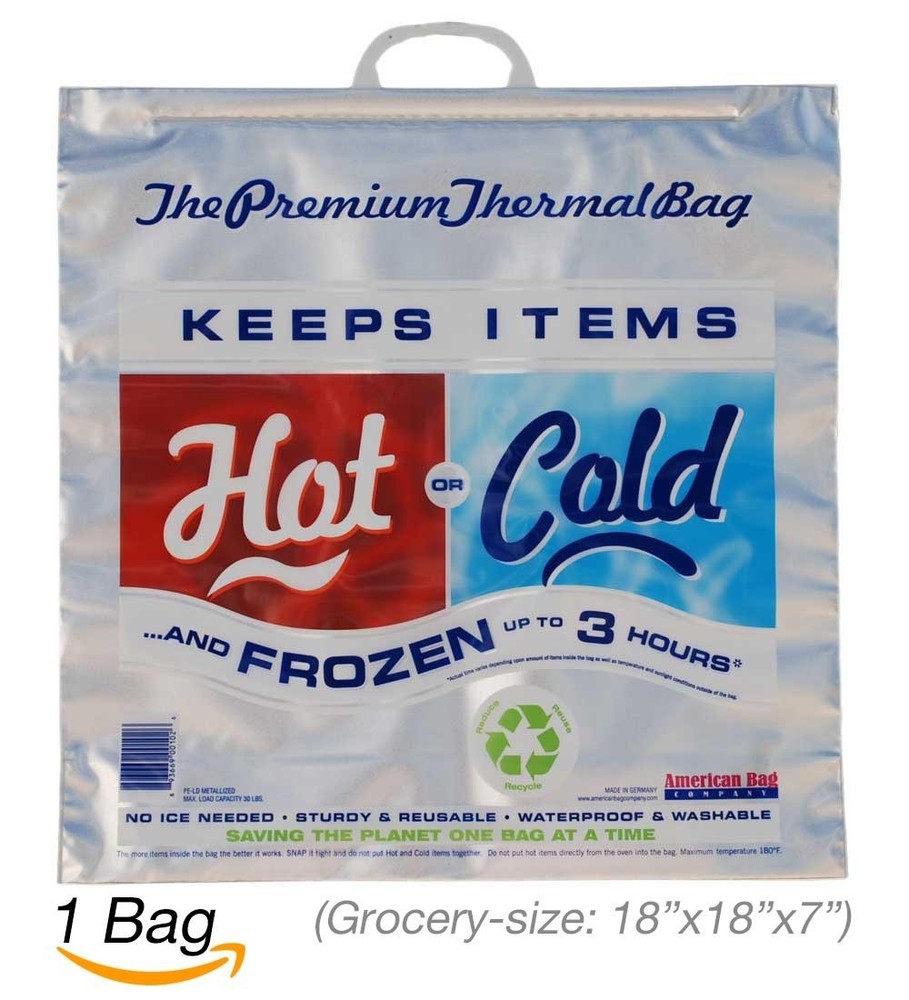 Hot Cold Bag | Insulated Thermal Cooler, Grocery Size, Red/Blue