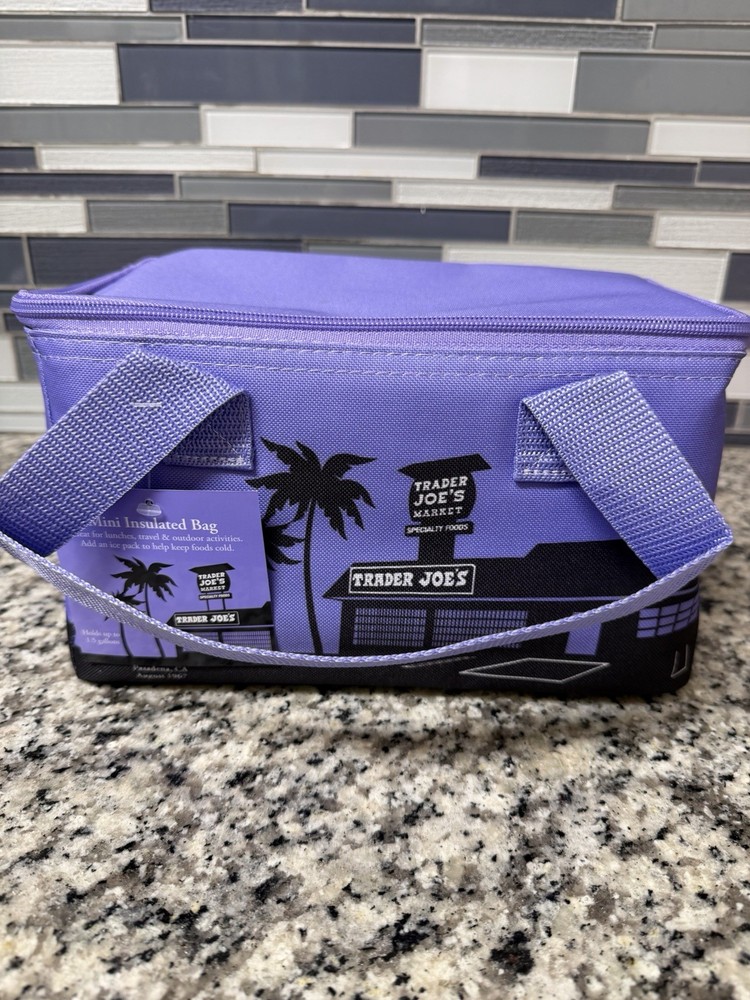 Trader Joe’s Mini Insulated Bag Purple Zippered Cooler Tote Food Delivery Bag