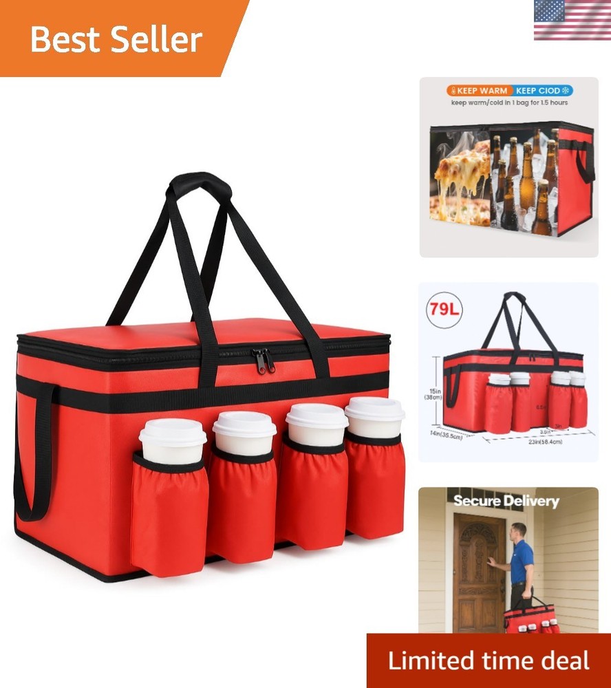 Insulated Food Delivery Bag with Cup Holders Large Cooler Bag for Catering
