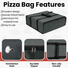 TOGETRUE Pizza Bag, Insulated Bags for Delivery 20W x 20D x 6H, Grey