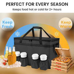 Insulated Food Delivery Bag with 4 Cup Holder and Bottom Support, Xxx-Large Insu