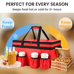 CIVJET Insulated Food Delivery Bag with 4 Cup Holders, XX-Large XXL（60L）, Red