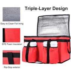 Insulated Food Delivery Bag with 4 Cup Holder for Pizza Beverages