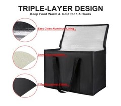 2Pcs XL Insulated Food Delivery Bag Thermal Reusable Grocery Zipper Carrier Tote