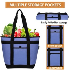 Insulated Cooler Bag, Reusable Grocery Bags for 8″D x 20″W x 15″H, Blue