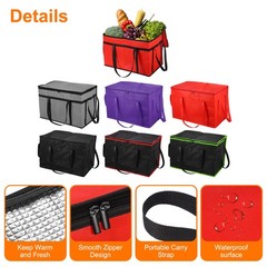 Insulated Reusable Grocery Bags with Zipper and Handle (Purple, 22.8″x13.8″x15″)