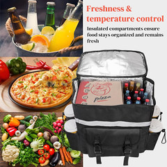 Food Delivery Backpack, Insulated Reusable Pizza Delivery Bag with 4 Cup Holder