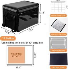 Insulated Food Delivery Bag w/Fixed Base and Internal Frame XL-18.1″x13.8″x13.8″