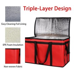 Thermal Food Delivery Cooler Bag, XXX-Large Insulated Carrier — 23x15x14 Red