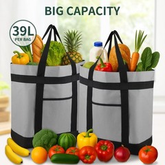 2 Pack Insulated Grocery Bags 39L Reusable Thermal Cooler Tote Side Pockets