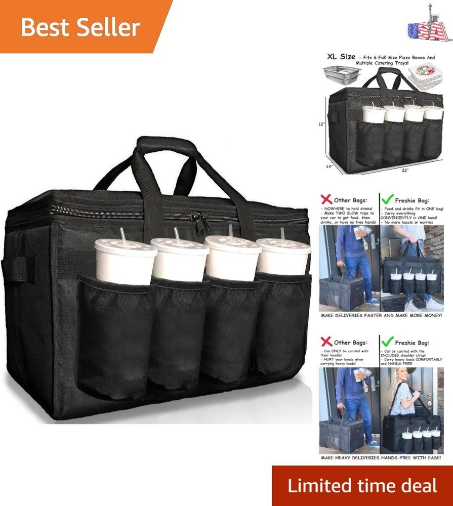 Insulated Food Delivery Bag with Cup Holders/Drink Carriers , for Doordash, U…