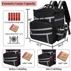 Food Delivery Backpack, Expandable Insulated Pizza Bag with 4 Cup Holders, La…