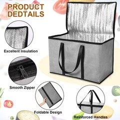 12 Pcs Large Insulated Food Delivery Bag Bulk XXXL Reusable Grocery Bags Fold…