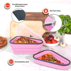 Perfect Reusable Pizza Storage Container with 5 Microwavable Serving Trays NEW
