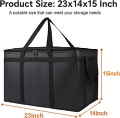 Large 2-Pack Insulated Food Delivery Bag With Hard Bottom, XXXL Grocery Shopping