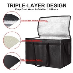 Insulated Food Delivery Bag, XXXL Insulated Reusable Grocery Cooler/Hot Bags, To