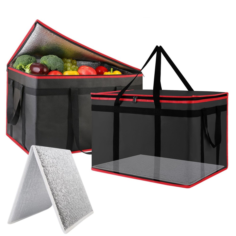 2PK Insulated Food Delivery Bag with Baseboard — Reusable Thermal Cooler Groc…