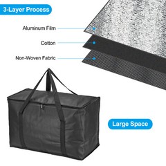 20.1″x10″x13″ Insulated Reusable Grocery Bag Food Delivery Tote Bag, Black