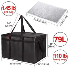 Spacious Insulated Grocery Tote Bags, 79L Food Warmers with Hard Bottom Design