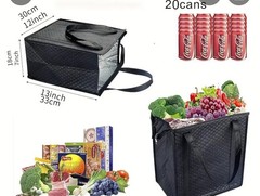 Set Of Two (2) Insulated Delivery Bags, Black, Zipper Closable